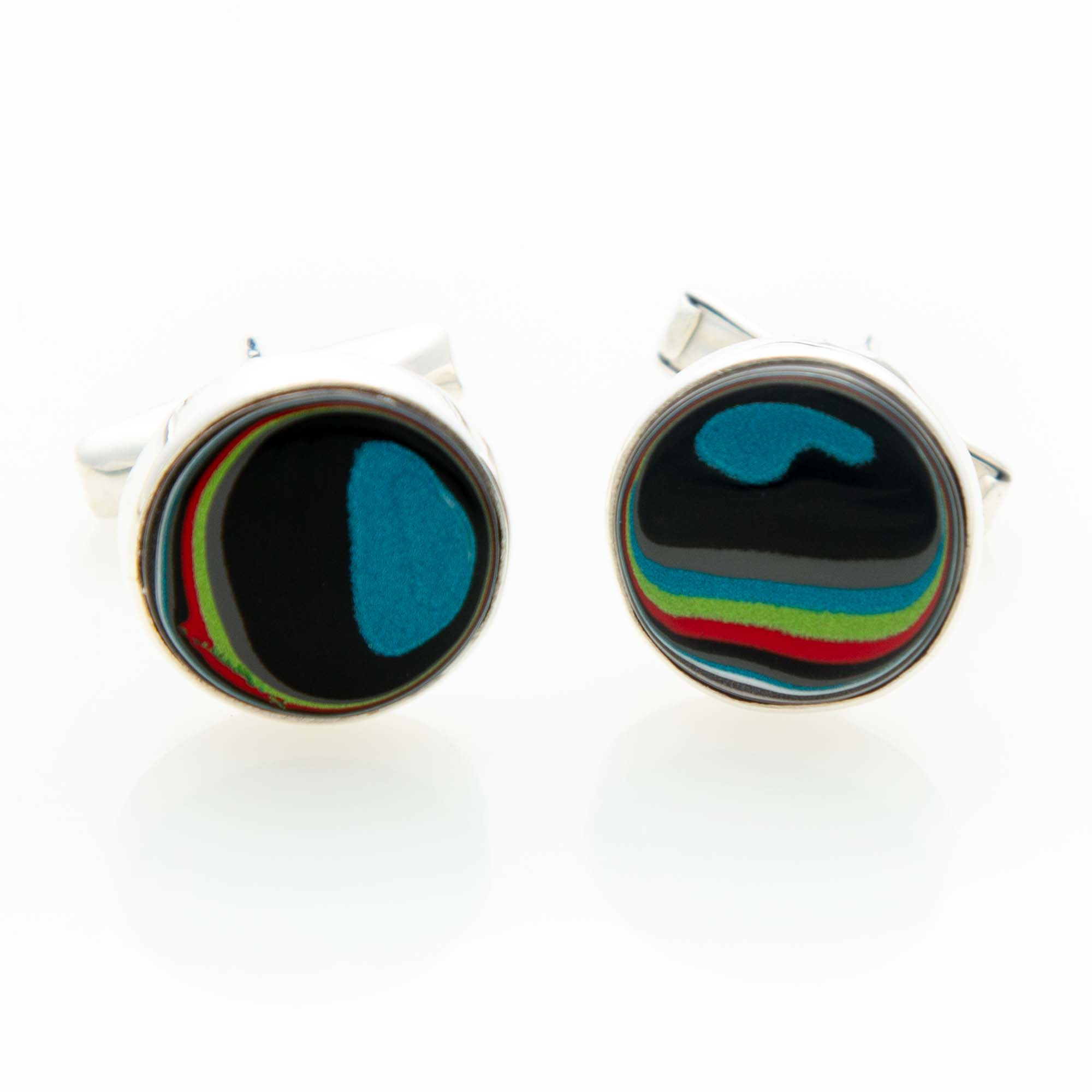 Fordite Jeep Paint Cuff Links in Sterling Silver