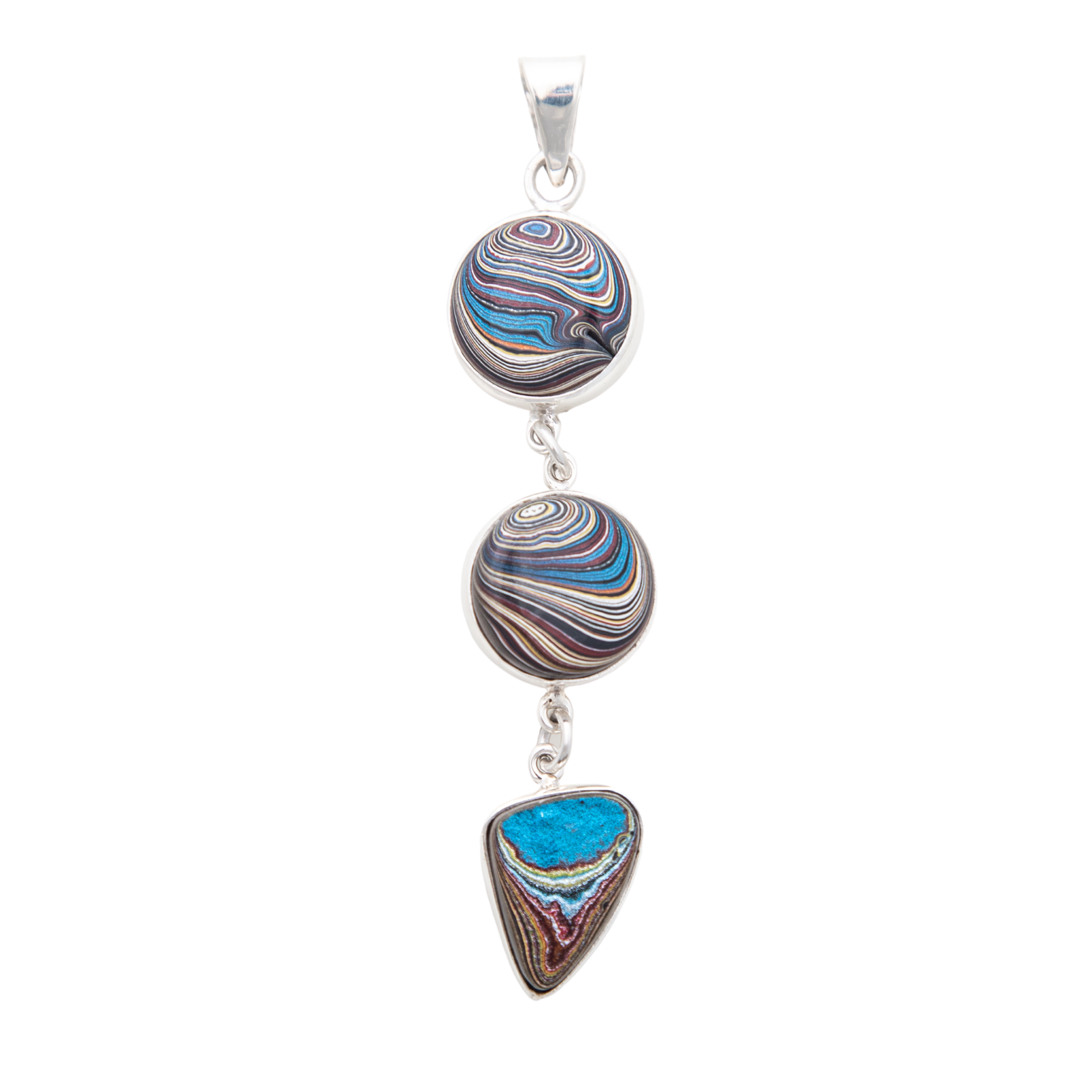 Fordite Corvette Paint Triple Pendant in Sterling Silver
